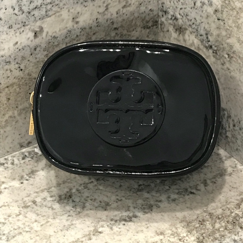 Tory Burch Small Black Patent Leather Makeup Bag